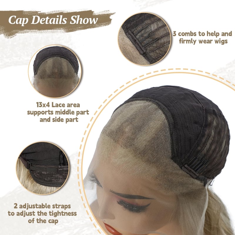 Sapphirewigs 13x4 Csipke Elülső Paróka Tejteás Szőke Hullám 66cm Női - Milk tea blonde