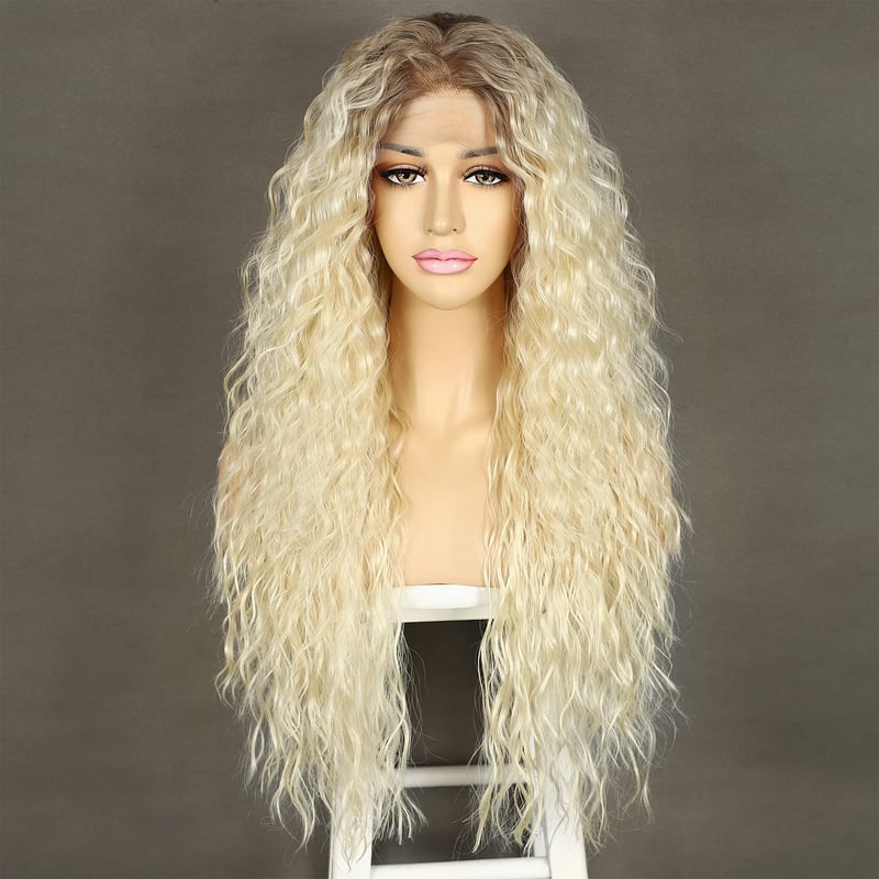Sapphirewigs 613 Szőke Göndör Paróka - 66 cm Hosszú Hőálló Szintetikus Csipke Frontrész Női Paróka Hétköznapi és Alkalmi Viseletre