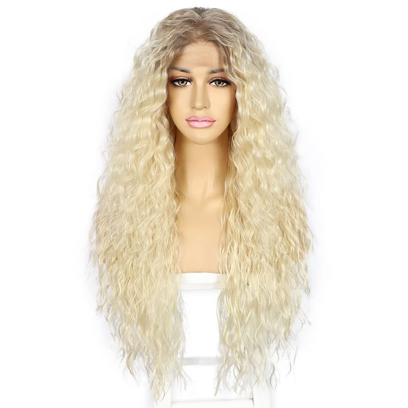 Sapphirewigs 613 Szőke Göndör Paróka - 66 cm Hosszú Hőálló Szintetikus Csipke Frontrész Női Paróka Hétköznapi és Alkalmi Viseletre