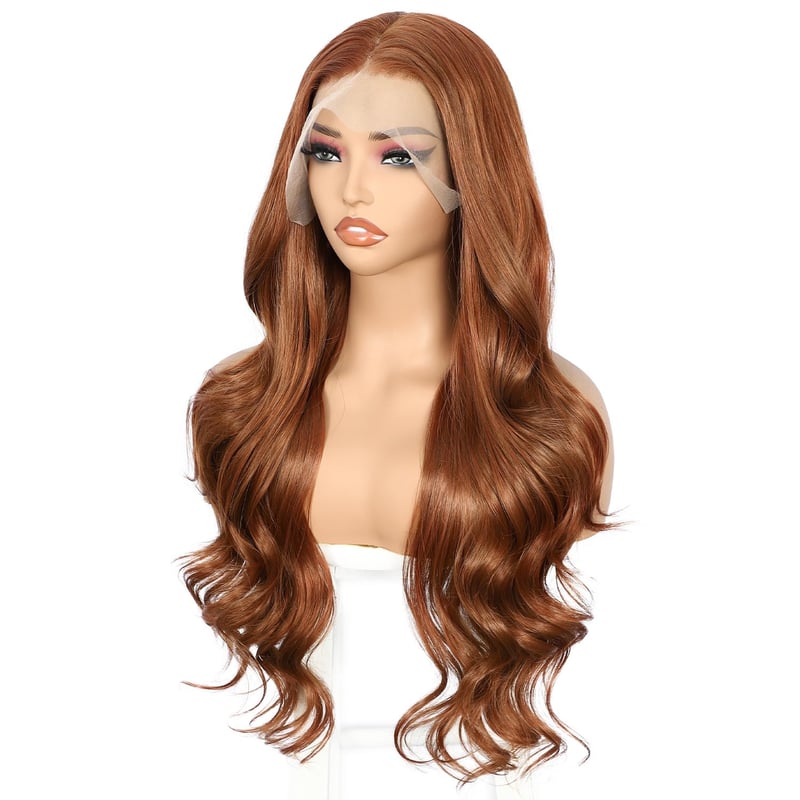 Sapphirewigs Auburn Hullámos Paróka 13x4 Csipke Előrésszel - Hőálló Szintetikus Női Paróka 66 cm, Hétköznapi és Alkalmi Viseletre, Csomóment