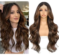 Sapphirewigs Barna Balayage Paróka - 13x4 Csipke Első Hullámos Szintetikus Paróka, Hőálló, Ragasztómentes, Állítható Méret, Természetes Hatá 1