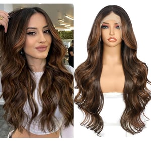 Sapphirewigs Barna Balayage Paróka - 13x4 Csipke Első Hullámos Szintetikus Paróka, Hőálló, Ragasztómentes, Állítható Méret, Természetes Hatá