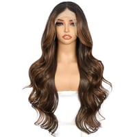 Sapphirewigs Barna Balayage Paróka - 13x4 Csipke Első Hullámos Szintetikus Paróka, Hőálló, Ragasztómentes, Állítható Méret, Természetes Hatá 3