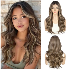 Sapphirewigs barna csipke eleje szintetikus paróka 55cm hullám előplukált - dark brown