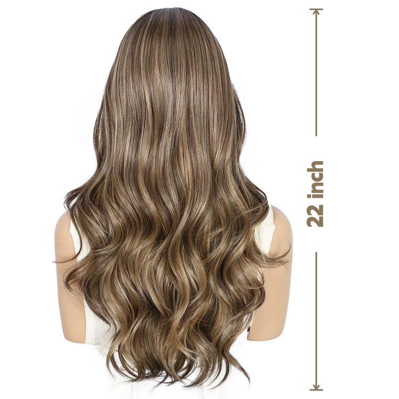 Sapphirewigs barna csipke eleje szintetikus paróka 55cm hullám előplukált - dark brown