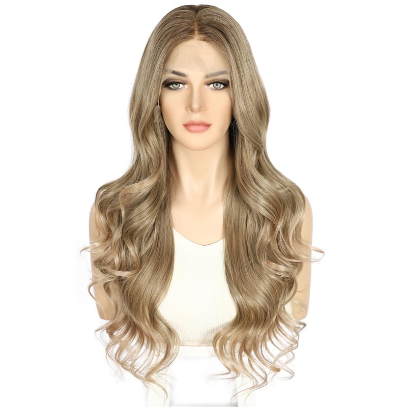Sapphirewigs Barna Csipke Első Paróka - Hullámos Szintetikus Haj, 13x4 Átlátszó Csipke, Hőálló, Természetes Balayage, 66 cm, Állítható Méret