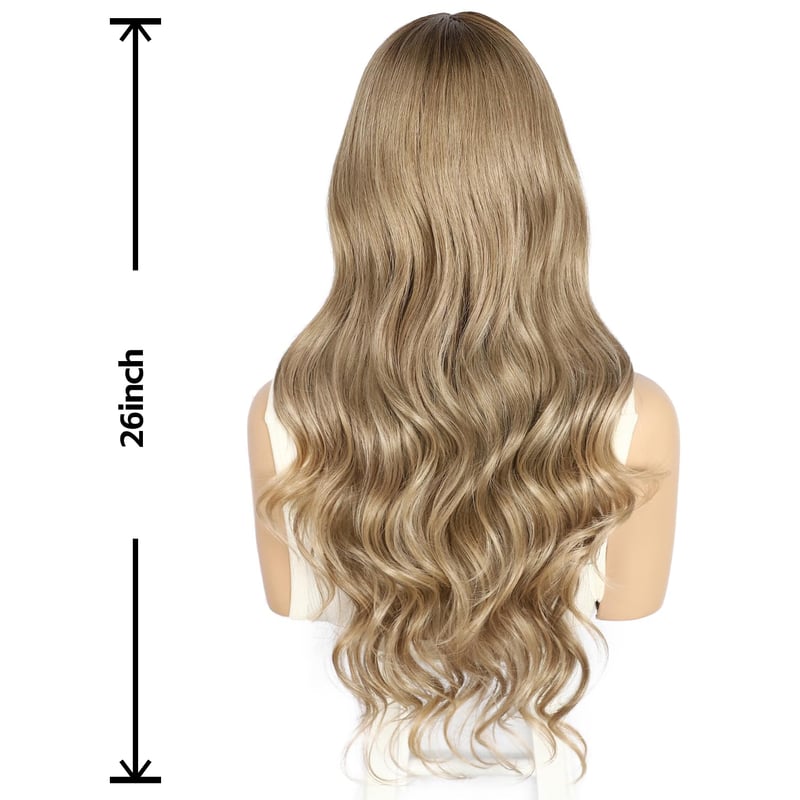 Sapphirewigs Barna Csipke Első Paróka - Hullámos Szintetikus Haj, 13x4 Átlátszó Csipke, Hőálló, Természetes Balayage, 66 cm, Állítható Méret