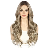 Sapphirewigs Barna Melírozott Csipke Első Paróka - Hullámos Szintetikus Haj, 66 cm, 150% Sűrűség, Természetes Megjelenés, Átlátszó Csipke 3