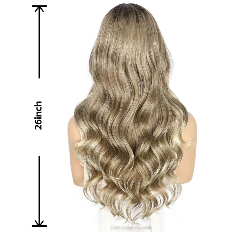 Sapphirewigs Barna Melírozott Csipke Első Paróka - Hullámos Szintetikus Haj, 66 cm, 150% Sűrűség, Természetes Megjelenés, Átlátszó Csipke