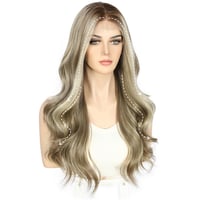 Sapphirewigs Barna Melírozott Paróka - 13x4 Csipke Előrész, Hullámos, 22 Hüvelyk, 150% Sűrűség, Előre Tépett, Szintetikus Haj 4