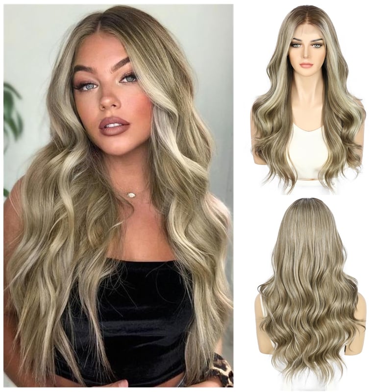 Sapphirewigs Barna Melírozott Paróka - 13x4 Csipke Előrész, Hullámos, 22 Hüvelyk, 150% Sűrűség, Előre Tépett, Szintetikus Haj
