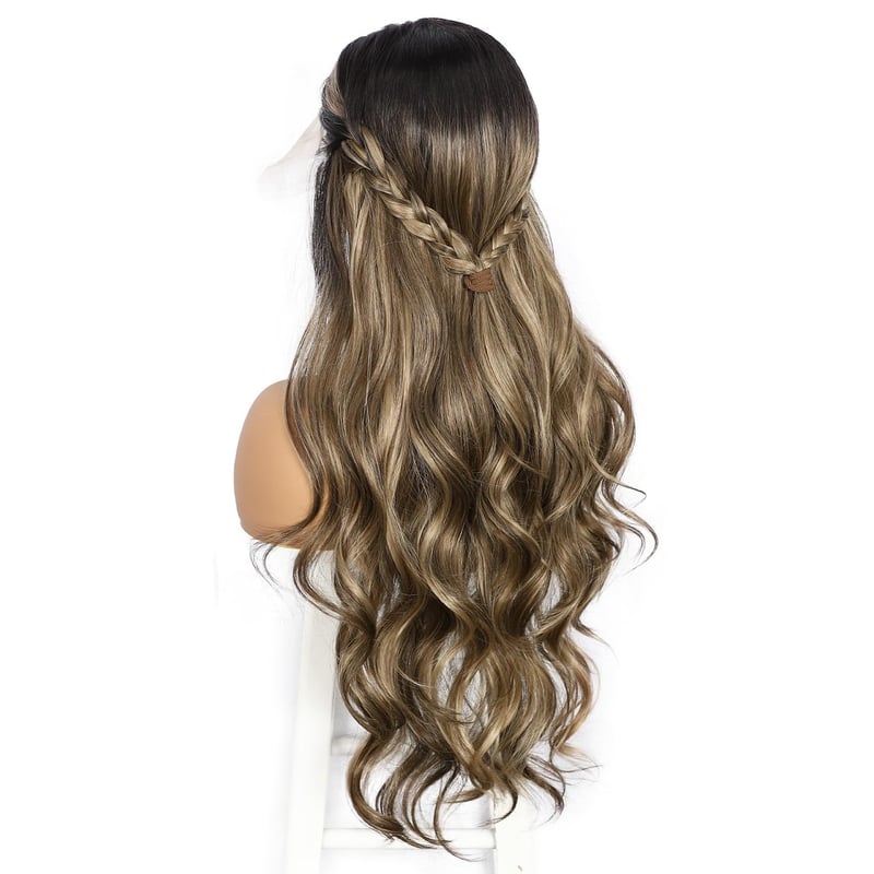 Sapphirewigs Barna Ombre Paróka - 66 cm Hullámos Szintetikus Lace Front Paróka 13x4 cm Csipkével, Hőálló, Ragasztómentes, Természetes Hatású