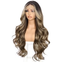 Sapphirewigs Barna Ombre Paróka - 66 cm Hullámos Szintetikus Lace Front Paróka 13x4 cm Csipkével, Hőálló, Ragasztómentes, Természetes Hatású 3