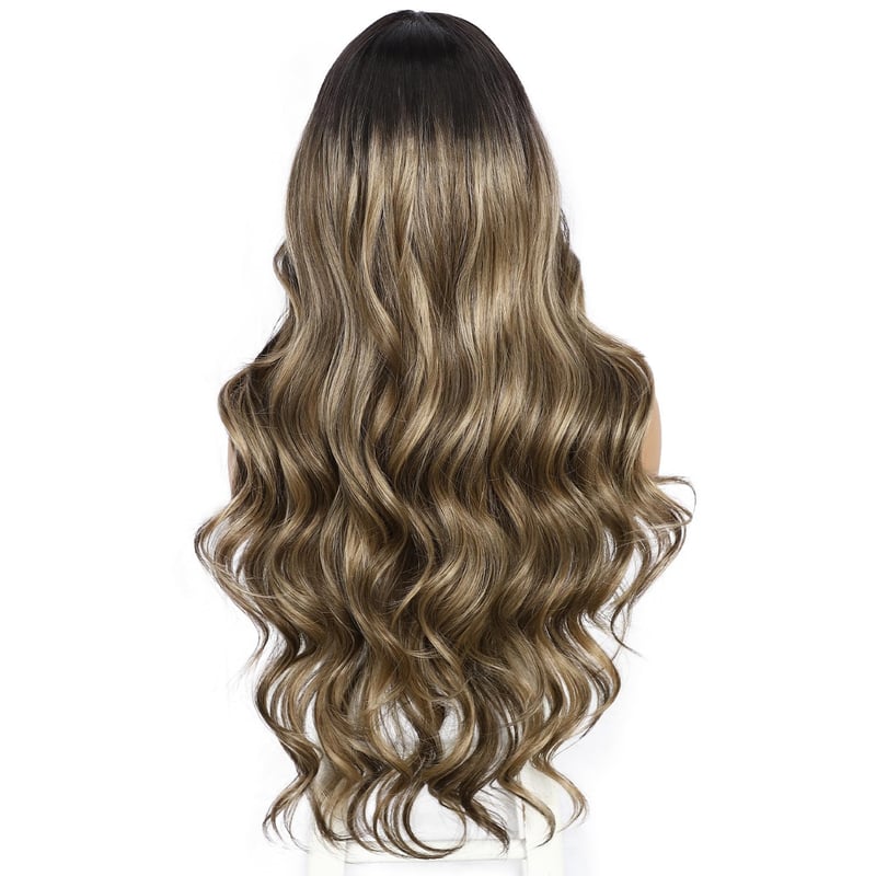 Sapphirewigs Barna Ombre Paróka - 66 cm Hullámos Szintetikus Lace Front Paróka 13x4 cm Csipkével, Hőálló, Ragasztómentes, Természetes Hatású