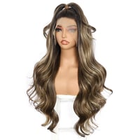 Sapphirewigs Barna Ombre Paróka - 66 cm Hullámos Szintetikus Lace Front Paróka 13x4 cm Csipkével, Hőálló, Ragasztómentes, Természetes Hatású 6