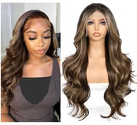 Sapphirewigs Barna Parókák Nőknek - 13x4 Csipke Elülső Hullámos Paróka, Hőálló Szintetikus, Ombre Balayage, Állítható Méret, Természetes Meg 1
