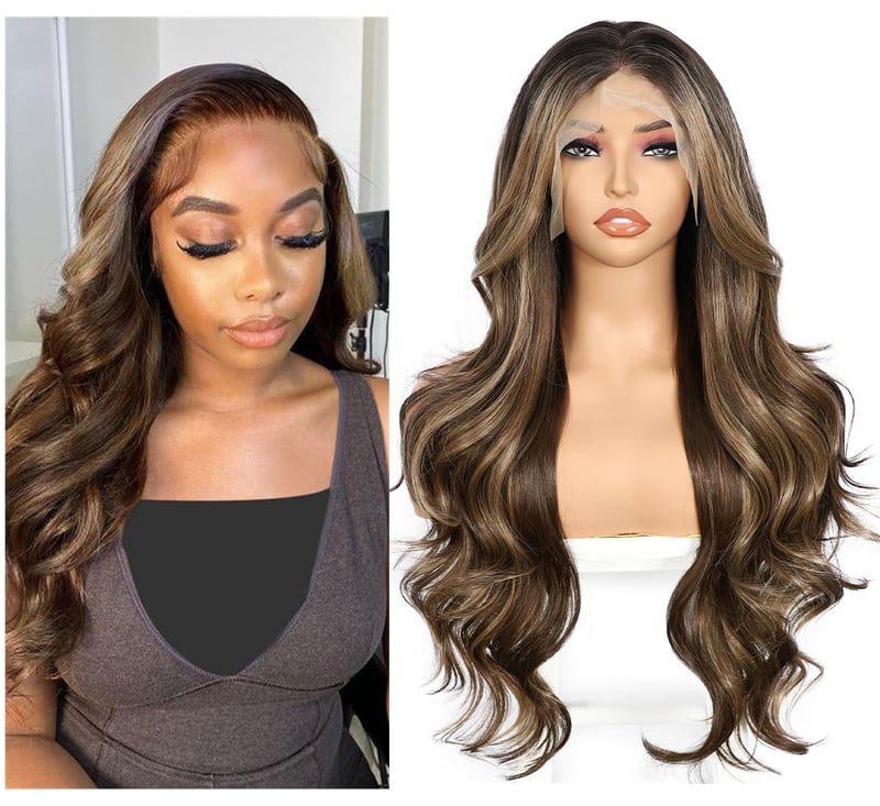 Sapphirewigs Barna Parókák Nőknek - 13x4 Csipke Elülső Hullámos Paróka, Hőálló Szintetikus, Ombre Balayage, Állítható Méret, Természetes Meg