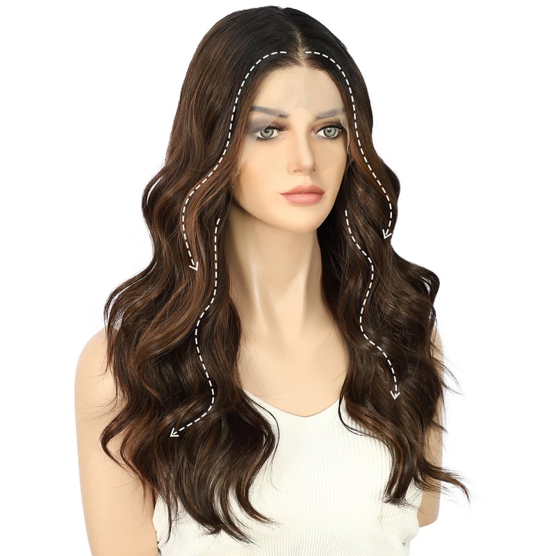 Sapphirewigs Csokoládébarna Hullámos Paróka - 13x4 Csipke Elülső Szintetikus Haj, 56 cm, Hőálló, 150% Sűrűség, Előtépett, Napi és Alkalmi Vi