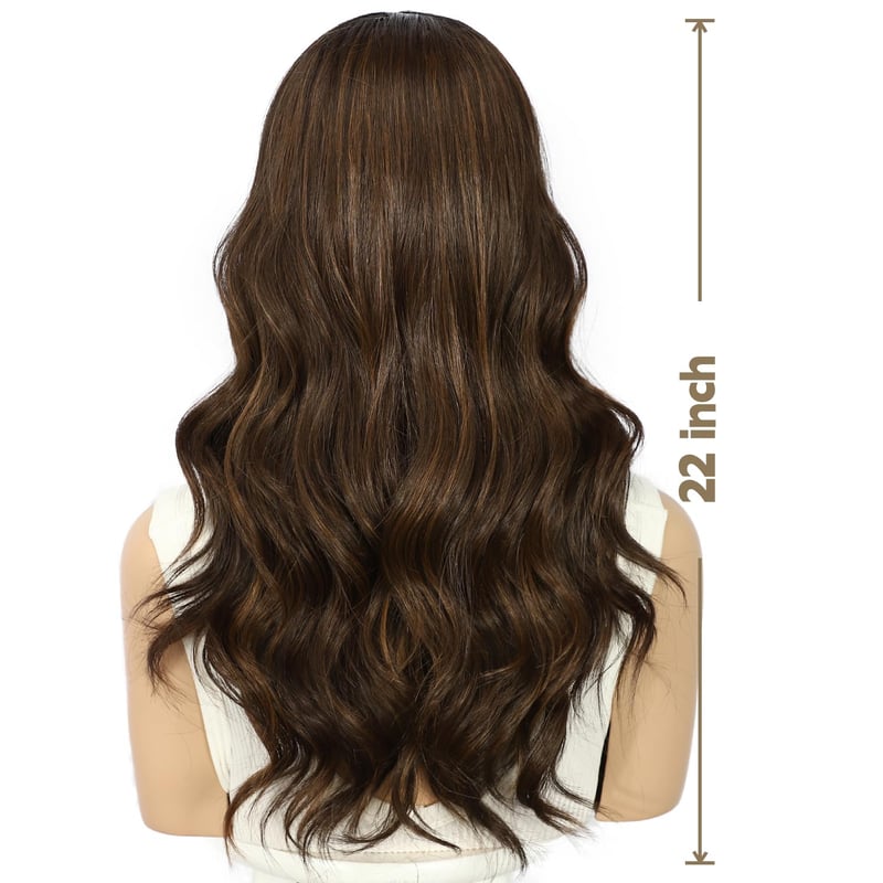 Sapphirewigs Csokoládébarna Hullámos Paróka - 13x4 Csipke Elülső Szintetikus Haj, 56 cm, Hőálló, 150% Sűrűség, Előtépett, Napi és Alkalmi Vi