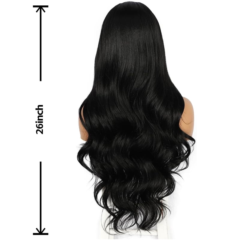 Sapphirewigs fekete csipke előhúzású szintetikus paróka hullám 33x10cm - 1B Black