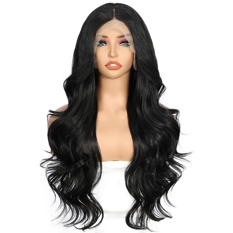 Sapphirewigs fekete csipke előhúzású szintetikus paróka hullám 33x10cm - 1B Black