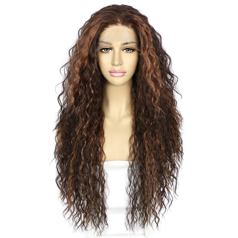 Sapphirewigs Göndör Csipke Paróka - Csokoládébarna Szintetikus Női Paróka Hőálló Anyagból, 66 cm Hosszú, Napi és Alkalmi Viseletre