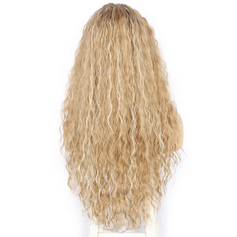 Sapphirewigs Göndör Parókák Nőknek - Ombre Szőke Csipke Elöl Paróka 13x3cm, Hőálló Szintetikus Haj 66cm, 150% Sűrűség, Napi Viseletre