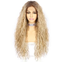 Sapphirewigs Göndör Parókák Nőknek - Ombre Szőke Csipke Elöl Paróka 13x3cm, Hőálló Szintetikus Haj 66cm, 150% Sűrűség, Napi Viseletre 7