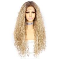 Sapphirewigs Göndör Parókák Nőknek - Ombre Szőke Csipke Elöl Paróka 13x3cm, Hőálló Szintetikus Haj 66cm, 150% Sűrűség, Napi Viseletre 4