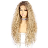 Sapphirewigs Göndör Parókák Nőknek - Ombre Szőke Csipke Elöl Paróka 13x3cm, Hőálló Szintetikus Haj 66cm, 150% Sűrűség, Napi Viseletre 3