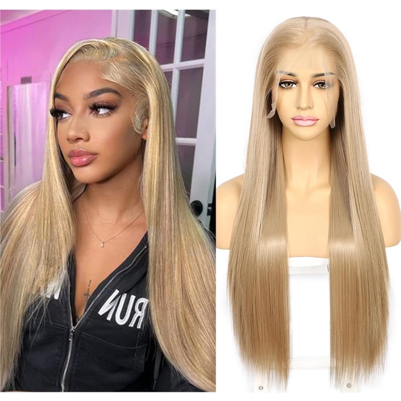 Sapphirewigs Hamuszőke Hosszú Egyenes Paróka - 13x6 Csipke Elülső, 66 cm, 150% Sűrűség, Hőálló Szintetikus Szál, Napi Viseletre
