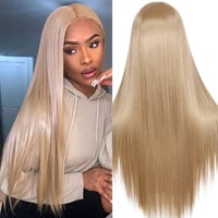 Sapphirewigs Egyenes szintetikus paróka csipke fronttal, 26 inch - hamvas szőke 6