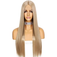 Sapphirewigs Egyenes szintetikus paróka csipke fronttal, 26 inch - hamvas szőke 2
