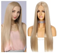 Sapphirewigs Egyenes szintetikus paróka csipke fronttal, 26 inch - hamvas szőke 3