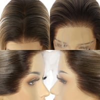 Sapphirewigs Hosszú Egyenes Barna Paróka Melírozott Szintetikus Hajjal - 13x6 Csipke Első Rész, Hőálló, 66 cm, 150% Dússág, Alkalmi Viseletr 6