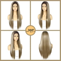 Sapphirewigs Hosszú Egyenes Barna Paróka Melírozott Szintetikus Hajjal - 13x6 Csipke Első Rész, Hőálló, 66 cm, 150% Dússág, Alkalmi Viseletr 4