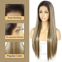 Sapphirewigs Hosszú Egyenes Barna Paróka Melírozott Szintetikus Hajjal - 13x6 Csipke Első Rész, Hőálló, 66 cm, 150% Dússág, Alkalmi Viseletr 3