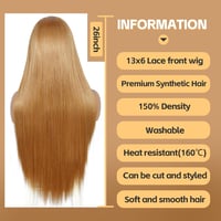 Sapphirewigs Hosszú Egyenes Paróka - Sárgásbarna, 66 cm, Hőálló Szintetikus Haj, 13x6 Csipke Előrész, 150% Dússág, Partikra és Hétköznapi Vi 2