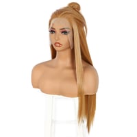Sapphirewigs Hosszú Egyenes Paróka - Sárgásbarna, 66 cm, Hőálló Szintetikus Haj, 13x6 Csipke Előrész, 150% Dússág, Partikra és Hétköznapi Vi 6