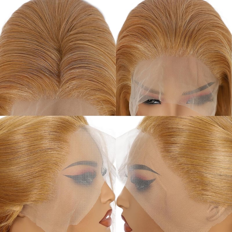 Sapphirewigs Hosszú Egyenes Paróka - Sárgásbarna, 66 cm, Hőálló Szintetikus Haj, 13x6 Csipke Előrész, 150% Dússág, Partikra és Hétköznapi Vi