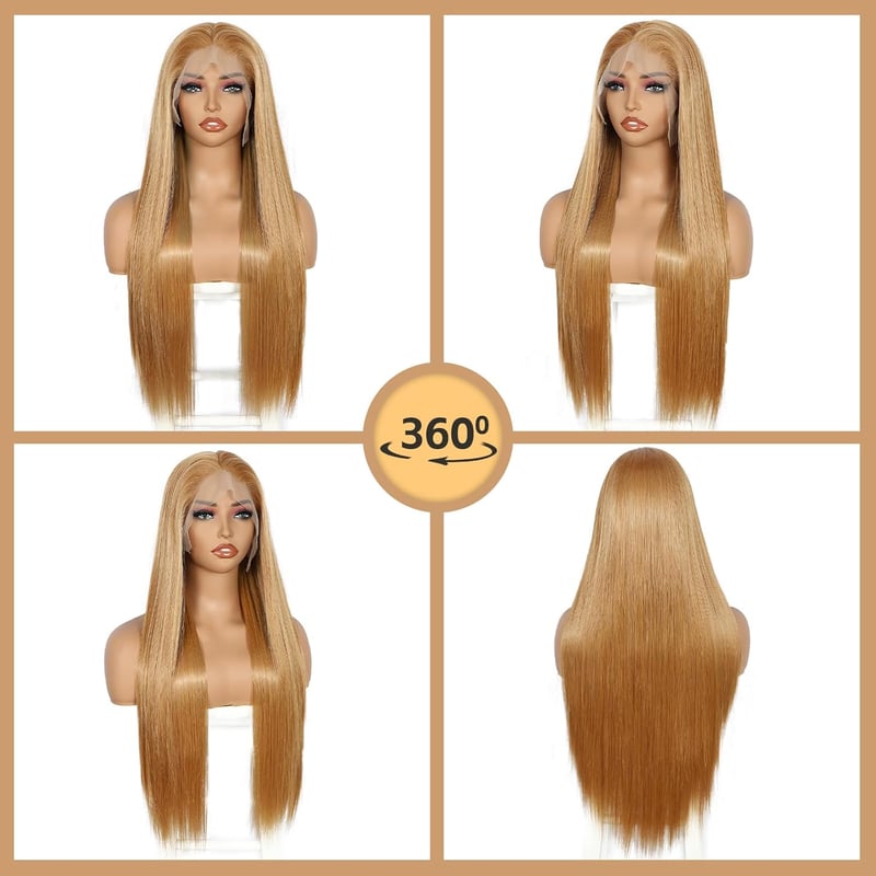 Sapphirewigs Hosszú Egyenes Paróka - Sárgásbarna, 66 cm, Hőálló Szintetikus Haj, 13x6 Csipke Előrész, 150% Dússág, Partikra és Hétköznapi Vi