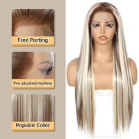 Sapphirewigs Hosszú Egyenes Szőke Paróka Melírozott - 13x6 Csipke Első Műhaj, 66 cm, Hőálló, 150% Dússág, Napi és Alkalmi Viseletre 3