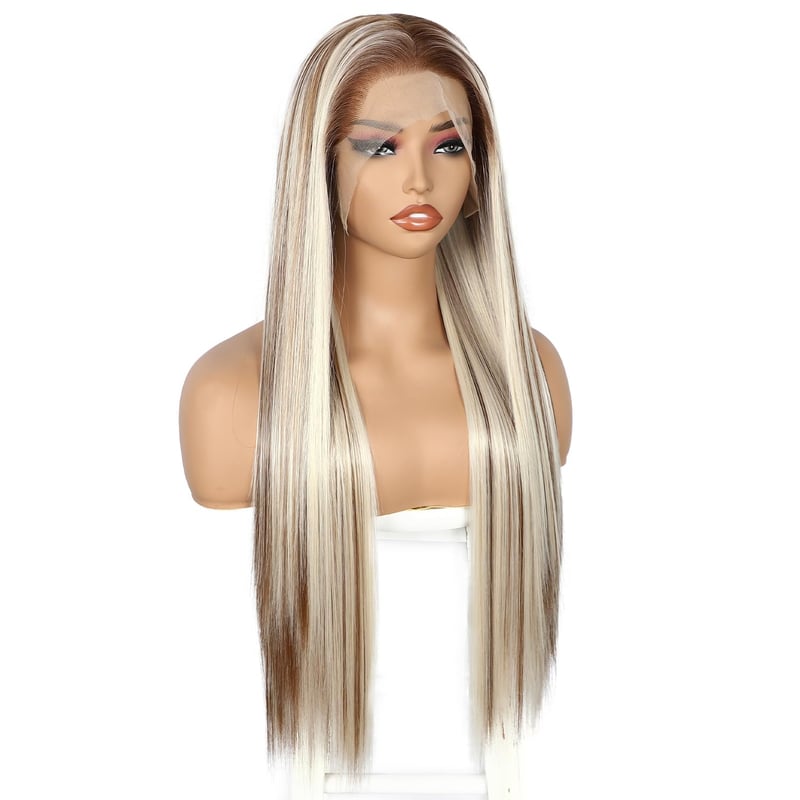 Sapphirewigs Hosszú Egyenes Szőke Paróka Melírozott - 13x6 Csipke Első Műhaj, 66 cm, Hőálló, 150% Dússág, Napi és Alkalmi Viseletre