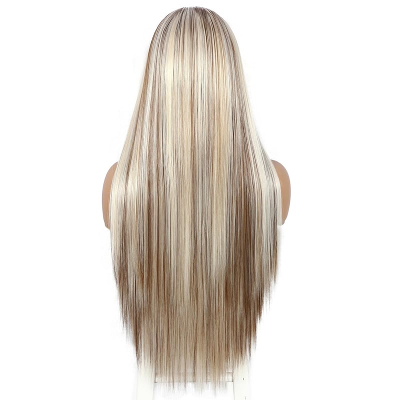 Sapphirewigs Hosszú Egyenes Szőke Paróka Melírozott - 13x6 Csipke Első Műhaj, 66 cm, Hőálló, 150% Dússág, Napi és Alkalmi Viseletre