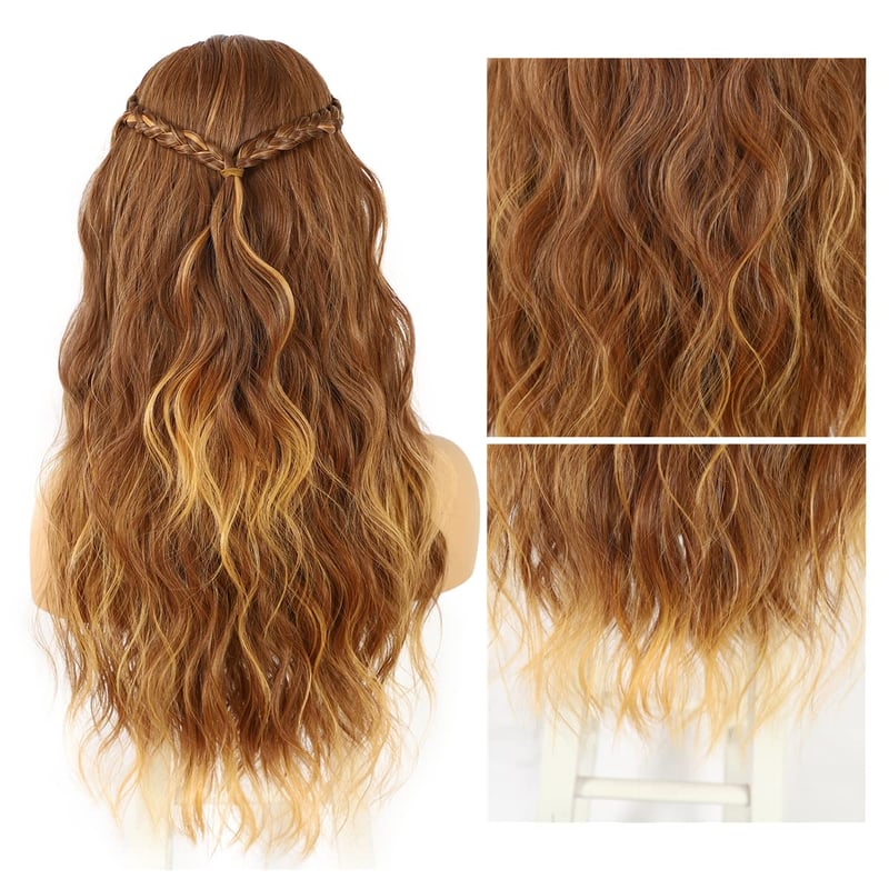 Sapphirewigs Ombre Barna Hullámos Fejpántos Paróka - 66 cm Hosszú, Ragasztómentes Műhaj 150% Sűrűséggel, Napi Viseletre és Cosplayhez