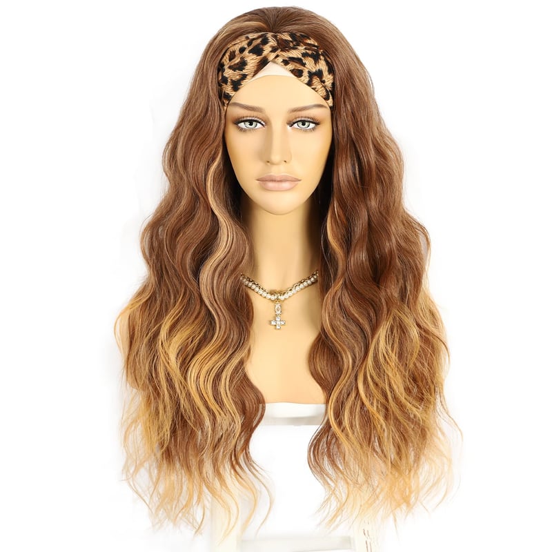 Sapphirewigs Ombre Barna Hullámos Fejpántos Paróka - 66 cm Hosszú, Ragasztómentes Műhaj 150% Sűrűséggel, Napi Viseletre és Cosplayhez