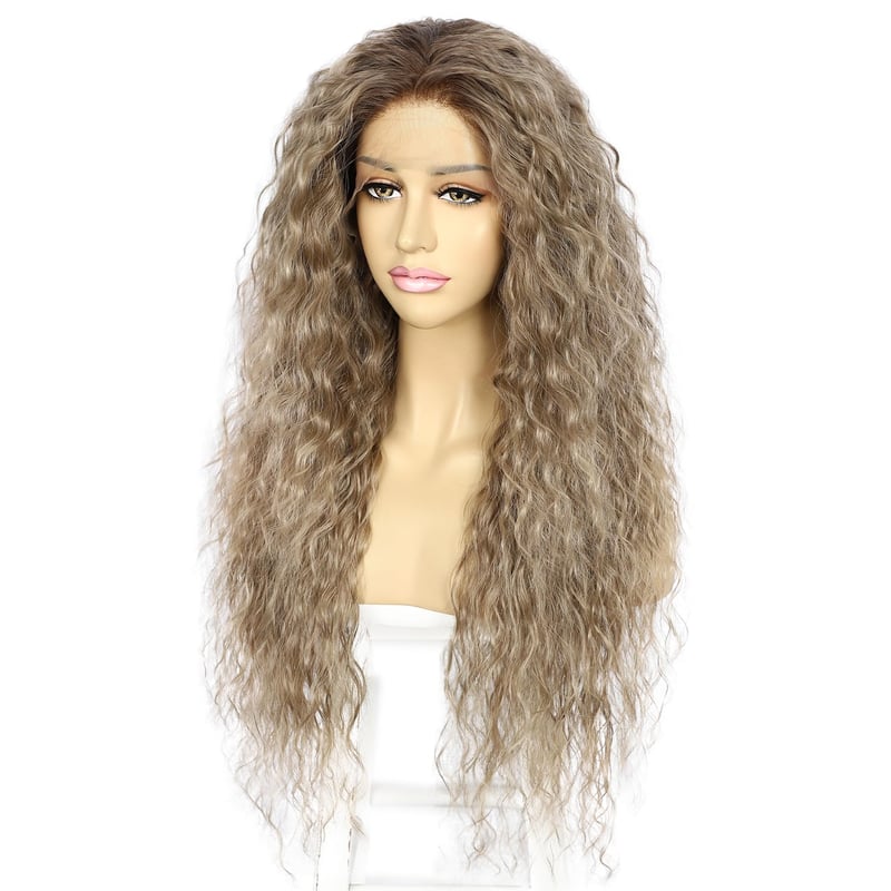 Perucă sintetică ondulată Sapphirewigs, ombré maro, pentru femei, blond, rezistentă la căldură, 66 cm