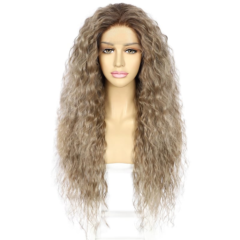 Perucă sintetică ondulată Sapphirewigs, ombré maro, pentru femei, blond, rezistentă la căldură, 66 cm