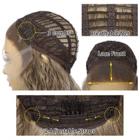 Perucă sintetică ondulată Sapphirewigs, ombré maro, pentru femei, blond, rezistentă la căldură, 66 cm 6