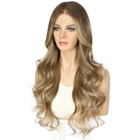 Sapphirewigs Ombre Parókák - Világosbarna Hullámos Műhaj, 66 cm, Balayage Hatású Csipke Első Paróka, 150% Sűrűség, Természetes Megjelenés 5